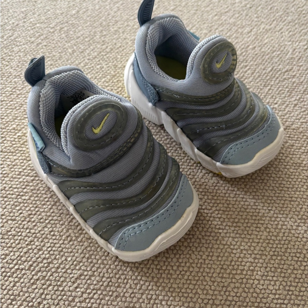Nike Kids Light Blue Gray Slip-On Sneakers with Yellow Accent